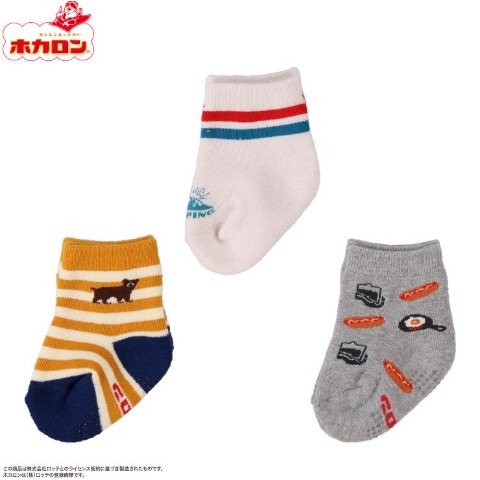 ベビー　3足組ソックス（9～15cm　ホカロン/テンモン家族）