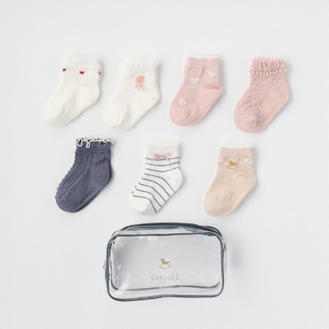 7足組ショートクルーソックス（9～15cm・Cottoli）