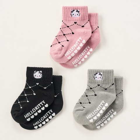 ベビー　クルー丈ソックス3足組（9-15cm・ハローキティ）