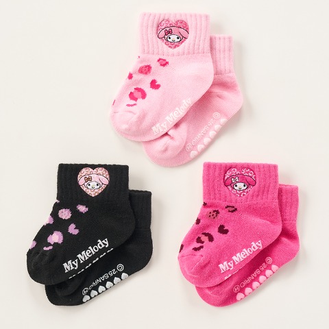 ベビー　クルー丈ソックス3足組（9-15cm・マイメロディ）
