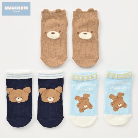 ベビー 3足組ショートクルーソックス（9～15cm HugChumFriends）