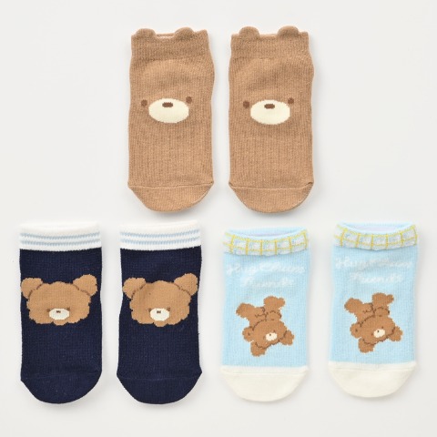ベビー 3足組ショートクルーソックス（9～15cm HugChumFriends）