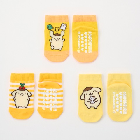 ベビー　スニーカー丈ソックス3足組（9-15cm・ポムポムプリン）