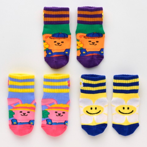 ベビー 　3足組クルーソックス (9～15cm・wiggle wiggle)