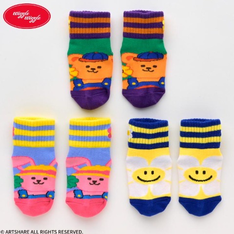 ベビー 　3足組クルーソックス (9～15cm・wiggle wiggle)