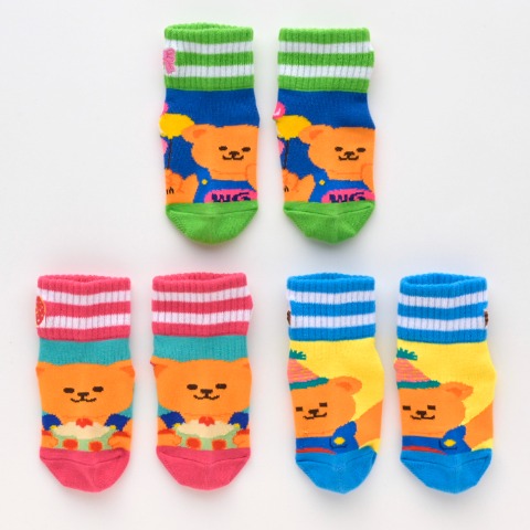ベビー 　3足組クルーソックス (9～15cm・wiggle wiggle)