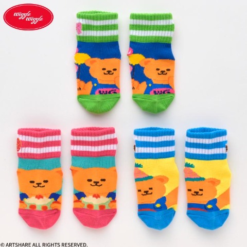 ベビー 　3足組クルーソックス (9～15cm・wiggle wiggle)