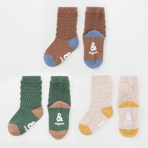 ベビー　3足組クルーソックス（9～15cm　&mignon）