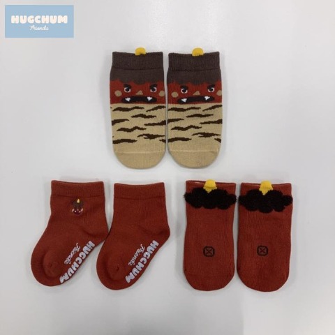 ベビー 3足組ショートクルーソックス（9～15cm HugChum Friends）