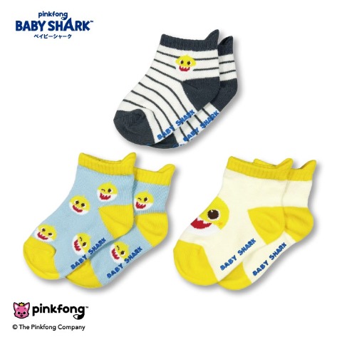 ベビー　３足組ショートソックス（9～15cm・BABY SHARK）