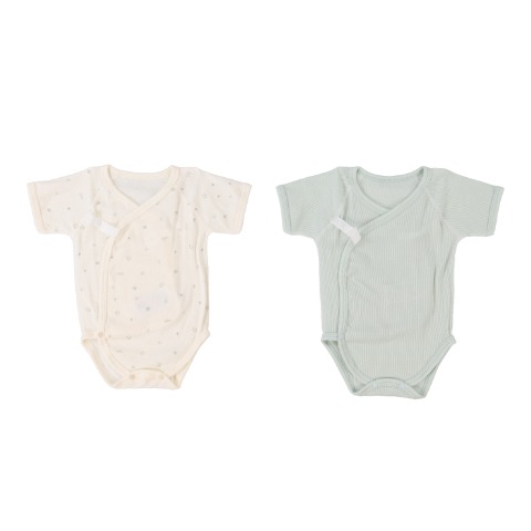 新生児　2枚組打ち合わせロンパス（50-60・60-70cm　Birthday+)