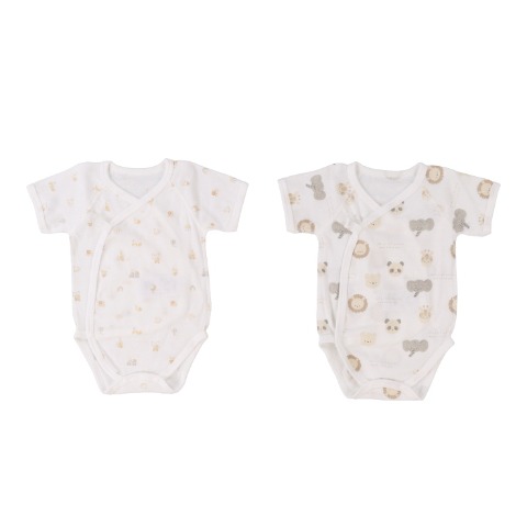 新生児　2枚組打ち合わせロンパース肌着 (50-60・60-70cm　Cottoli)