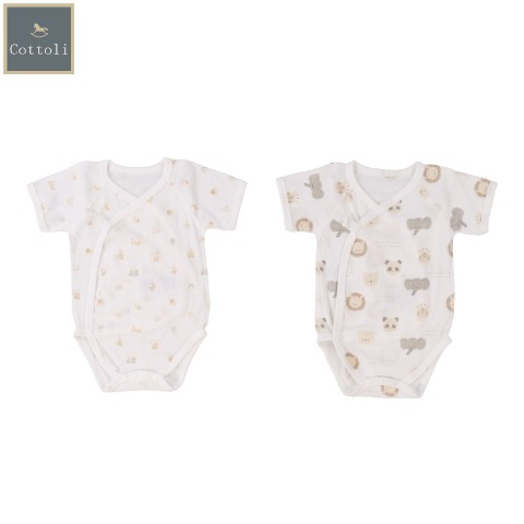 新生児　2枚組打ち合わせロンパース肌着 (50-60・60-70cm　Cottoli)