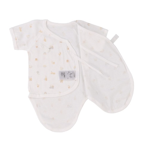 新生児　2枚組打ち合わせロンパース肌着 (50-60・60-70cm　Cottoli)