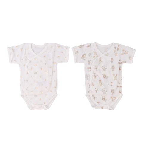 新生児　2枚組打ち合わせロンパース肌着 (50-60・60-70cm　Cottoli)