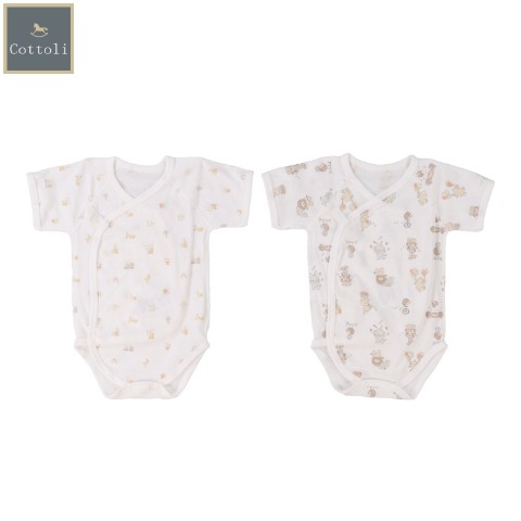 新生児　2枚組打ち合わせロンパース肌着 (50-60・60-70cm　Cottoli)