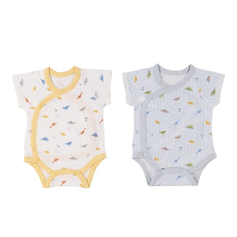 新生児　2枚組半袖打ち合わせロンパス　（50～60・60～70cm）