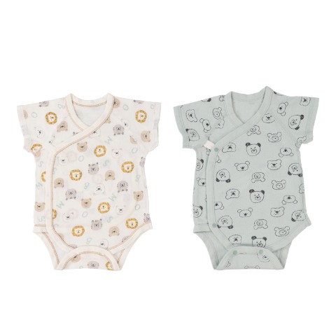 新生児　2枚組半袖打ち合わせロンパス　（50～60・60～70cm）