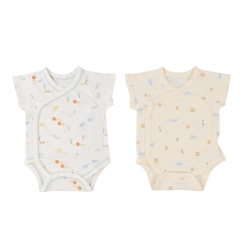 新生児　2枚組半袖打ち合わせロンパス　（50～60・60～70cm）
