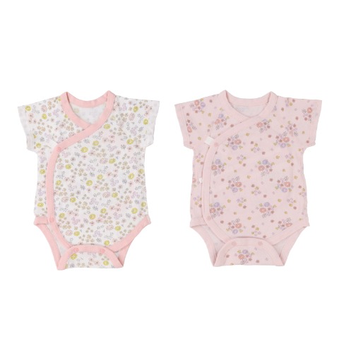 新生児　2枚組半袖打ち合わせロンパス　（50～60・60～70cm）