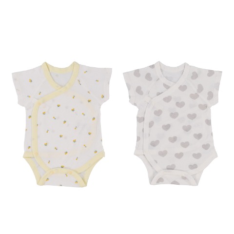 新生児　2枚組半袖打ち合わせロンパス　（50～60・60～70cm）
