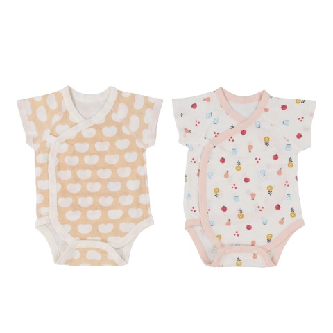 新生児　2枚組半袖打ち合わせロンパス　（50～60・60～70cm）