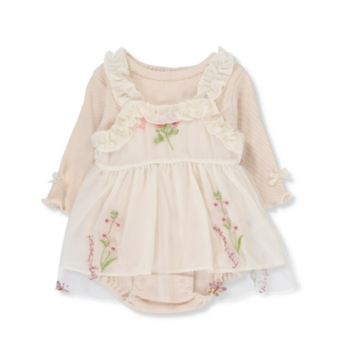 ベビー　長袖ロンパス+ビスチェ（70・80cm・Cottoli）
