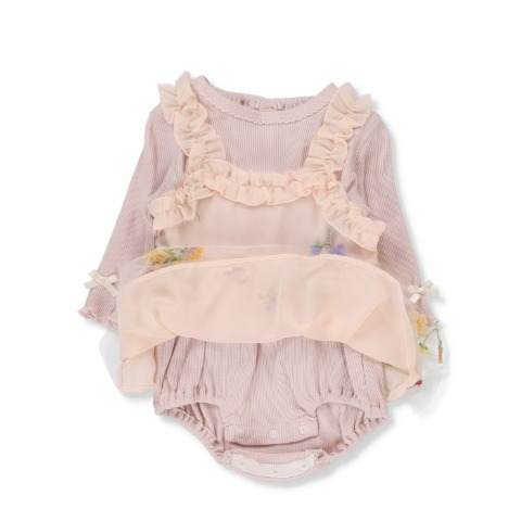 ベビー　長袖ロンパス+ビスチェ（70・80cm・Cottoli）