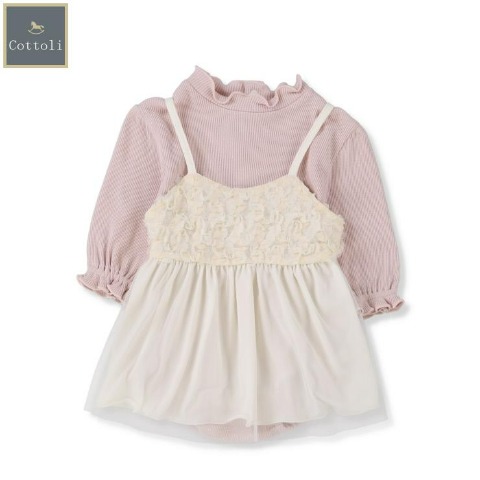 ベビー　長袖ロンパス+ビスチェ（70・80cm・Cottoli）