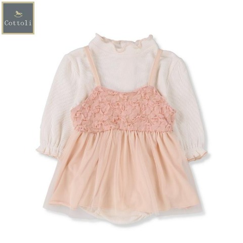 ベビー　長袖ロンパス+ビスチェ（70・80cm・Cottoli）