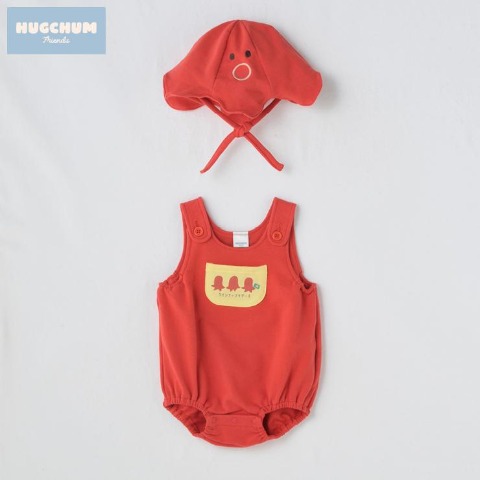ベビー　ロンパス+帽子（70・80cm・HugChumFriends）