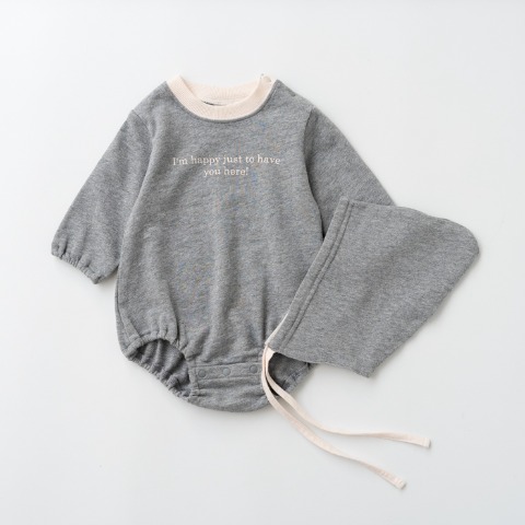 ベビー　ロンパス+ボンネット（70・80cm・Nooncoco）