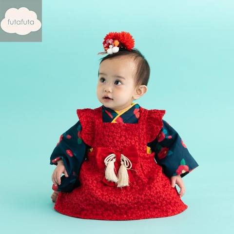 ベビー　エプロン付袴ロンパス（70・80cm・futafuta）