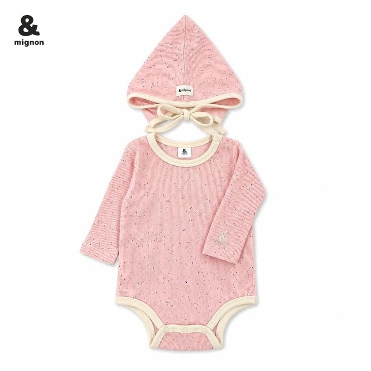 n*♡様 MABLI ベージュ・ピンク 12M ロンパース・Mボンネットセット ベビー ロンパス+ボンネット（70・80cm・&mignon） | バースデイ