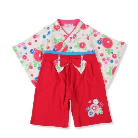 ベビー　ダリア柄はかまオール