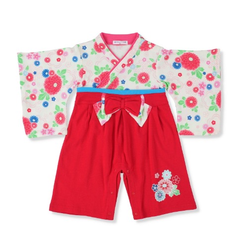 ベビー　ダリア柄はかまオール