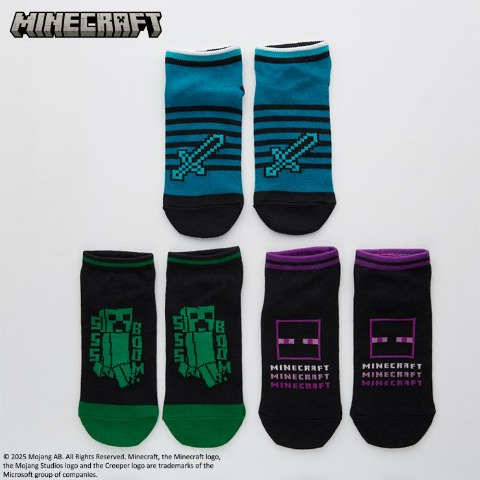 キッズ ３足組スニーカーインソックス(15～20cm・19～24cm マインクラフト)