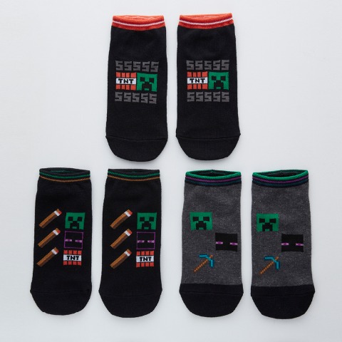 キッズ ３足組スニーカーインソックス(15～20cm・19～24cm マインクラフト)
