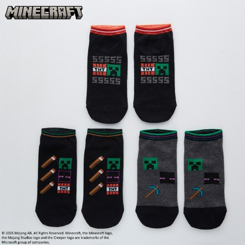 キッズ ３足組スニーカーインソックス(15～20cm・19～24cm マインクラフト)