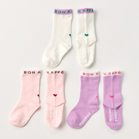 キッズ　３足組クルーソックス（15～18cm　moimoi）
