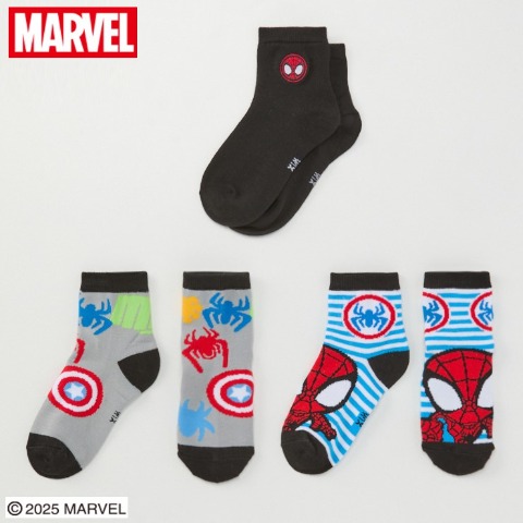 キッズ　3足組クルーソックス(15～20cm・MARVEL）