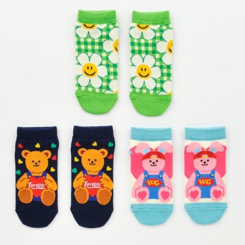 キッズ　3足組スニーカーインソックス(15～20cm・wiggle wiggle）