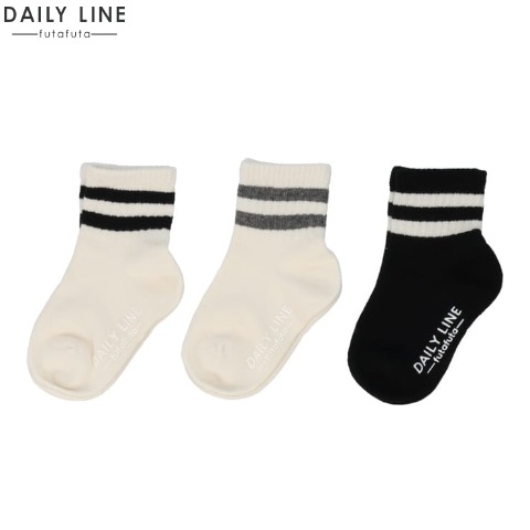 キッズ　３足組クルーソックス（13～18cm　DAILY LINE） ブラック 213