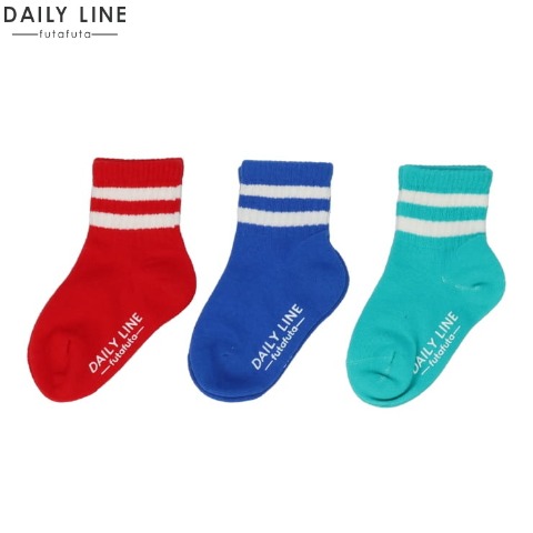 キッズ　３足組クルーソックス（15～20cm　DAILY LINE） レッド 201