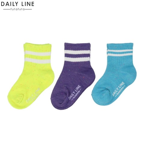 ジュニア　３足組クルーソックス（19～24cm　DAILY LINE） イエロー 203