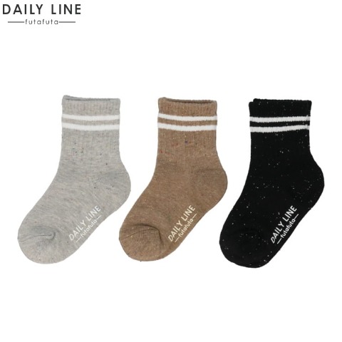 ジュニア　３足組クルーソックス（19～24cm　DAILY LINE） ブラック 213
