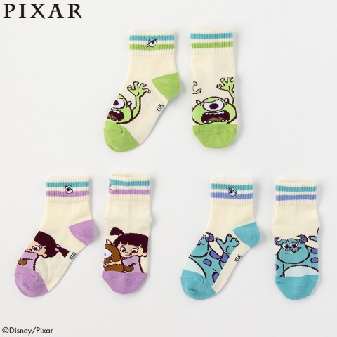 キッズ　3足組クルーソックス(15～20cm・Disney/Pixar）