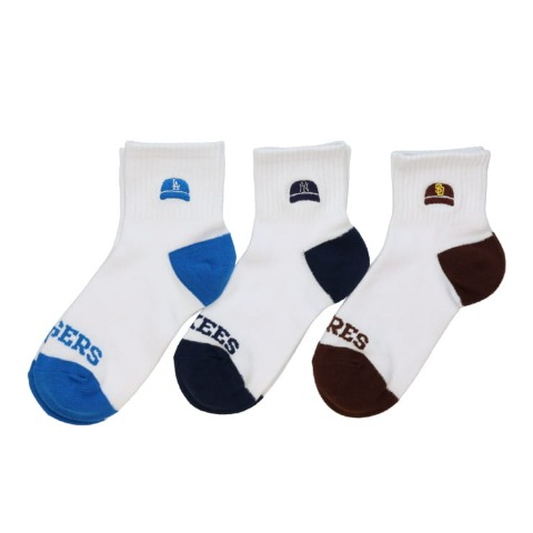 ジュニア 3足組ショート丈ソックス(15-20cm、19-24㎝ MLB)