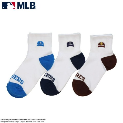 ジュニア 3足組ショート丈ソックス(15-20cm、19-24㎝ MLB)