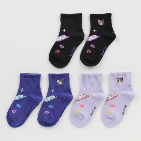 キッズ　クルーソックス3足組（15-20cm・クロミ）
